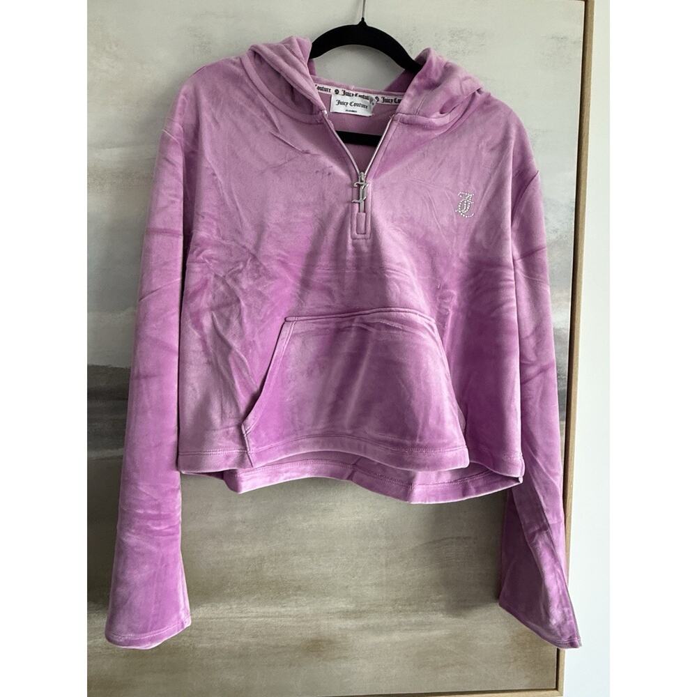 Juicy Couture NWT Velvet Crop zip Purple Zip Hoodie Rhinestone XL